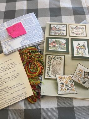 Cross Stitch Kit with Multicolor Embroidery Floss and Printed Patterns